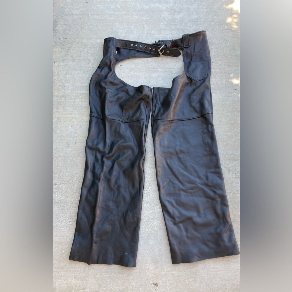 Motorcycle Chaps Genuine Leather Mens XXL Black Riding Universal Rider Unhemmed
